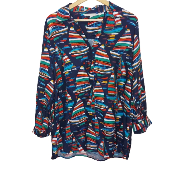 Soft Surrounding Sail Away Boat Print Tunic Top - Picture 3 of 14